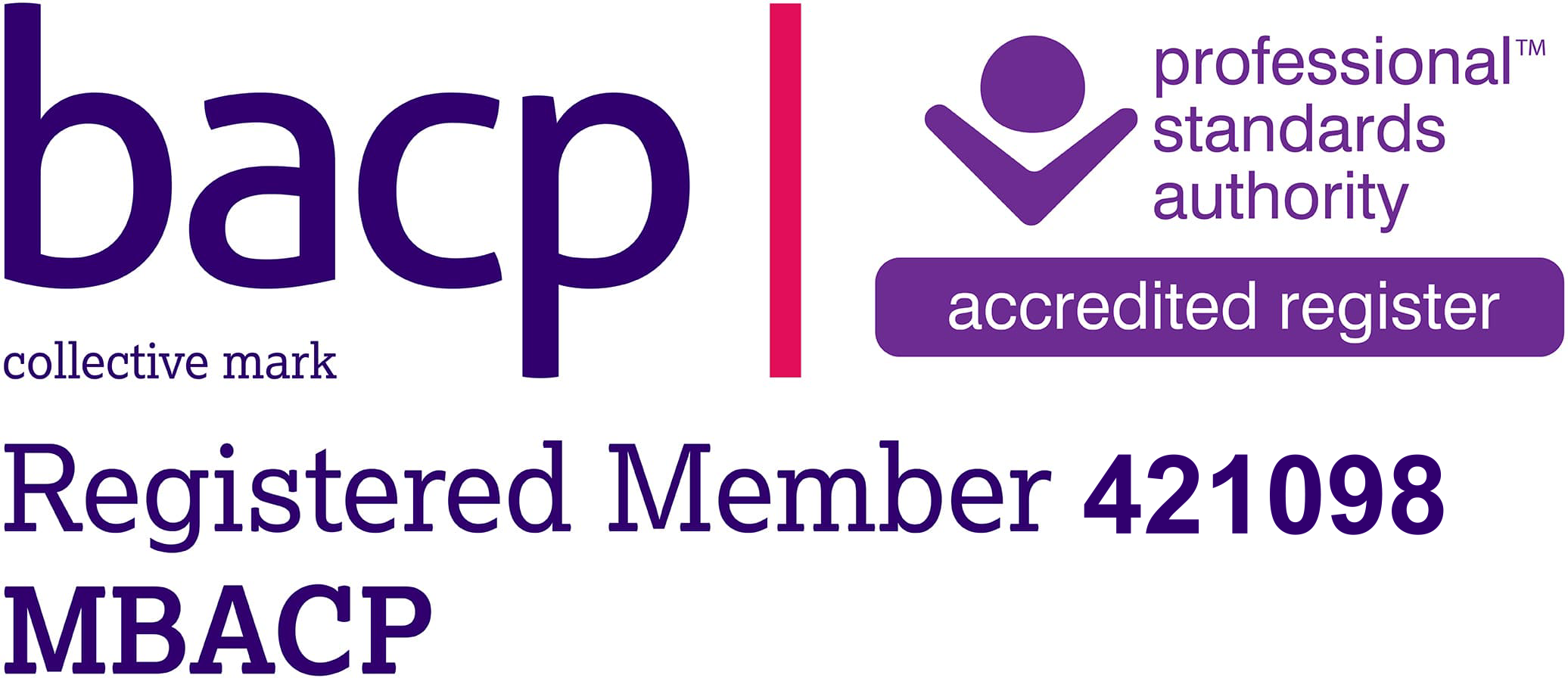 BACP Registered Member 421098, MBACP, on the Professional Standards Authority accredited register